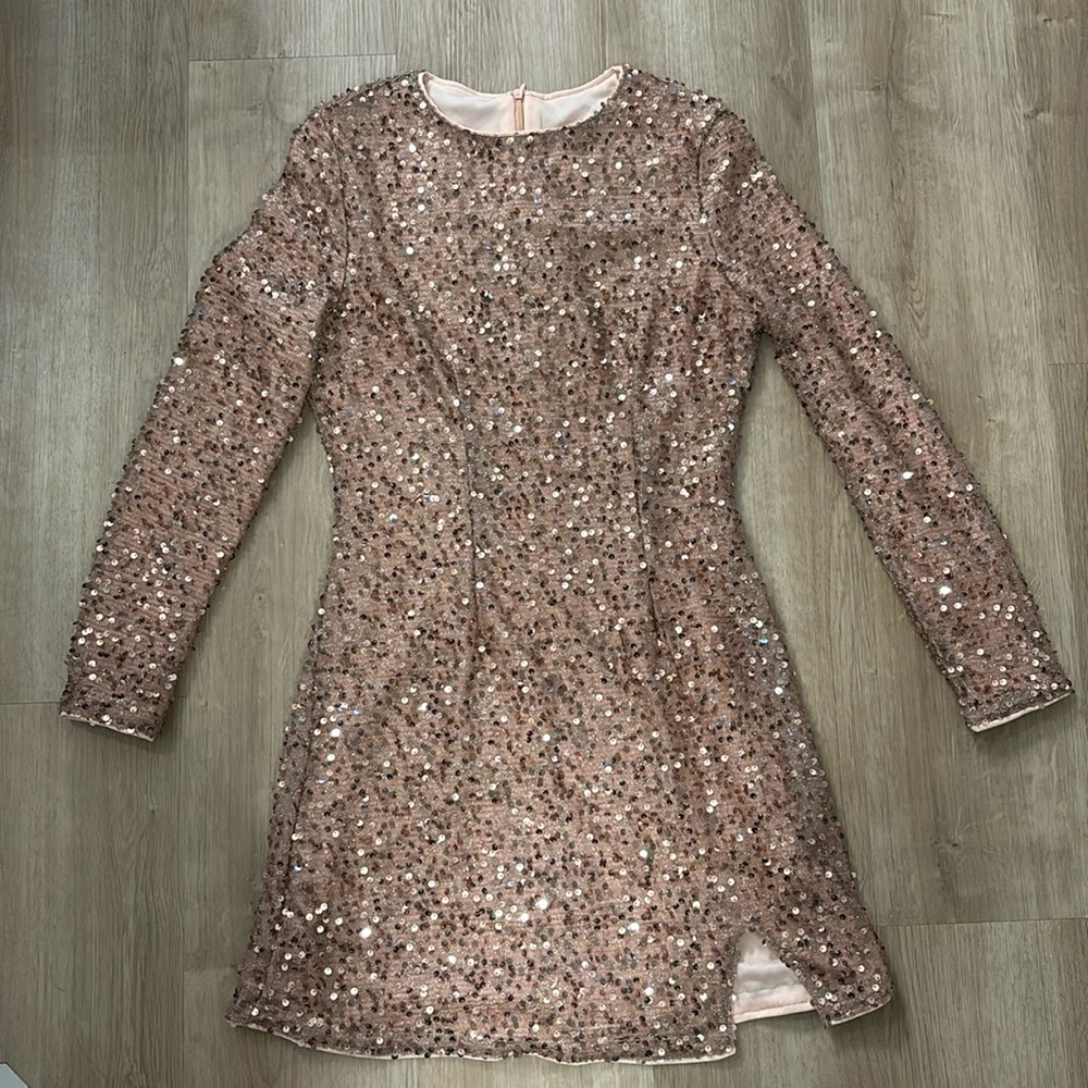 Pink sequin long sleeve dress